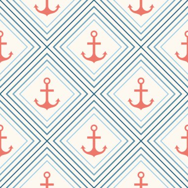 Seamless vector pattern of anchor shape and line clipart