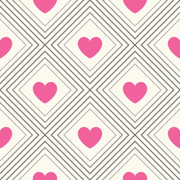 Seamless geometric pattern with hearts. Vector illustration — Stock Vector