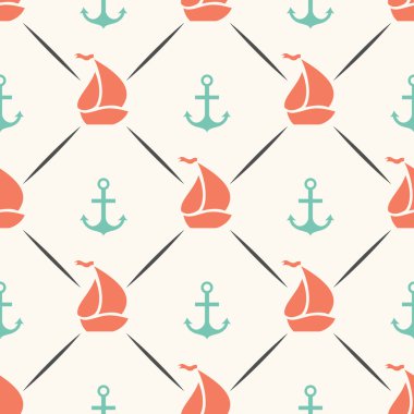 Sorunsuz vektör desen çapa, kare şeklinde yelkenli