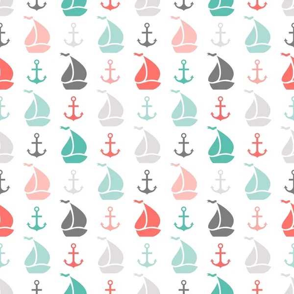 Seamless vector pattern of anchor and sailboat shape — Stock Vector