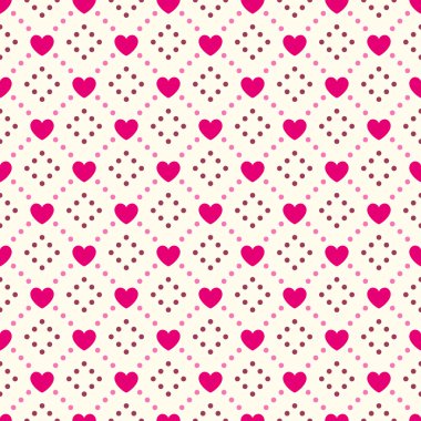 Kalp şekli vektör seamless modeli. Pembe ve beyaz renkler