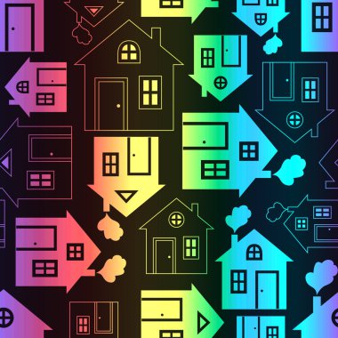 Ev tatlı ev siluet ve anahat seamless modeli