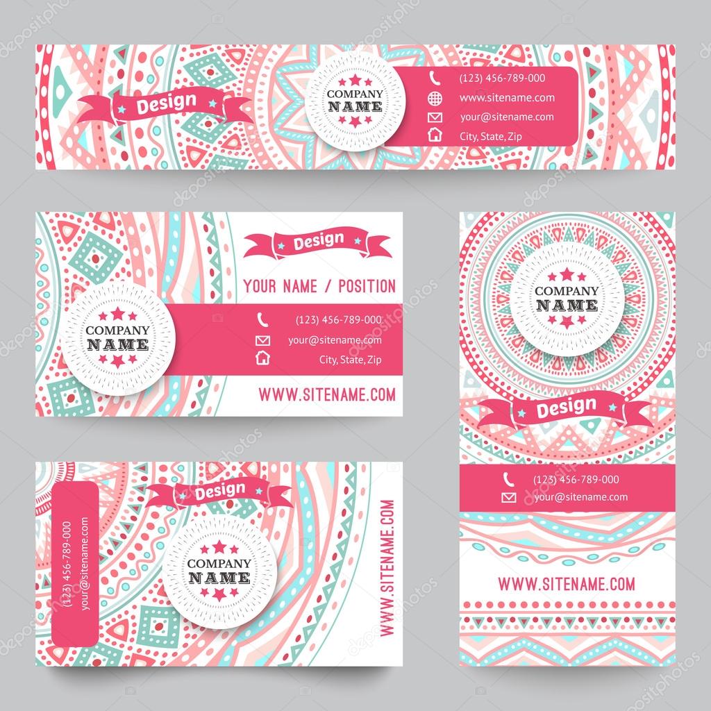 Set of corporate identity templates with doodles tribal theme