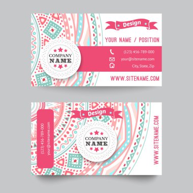 Business card template, blue, white and pink beauty fashion pattern clipart