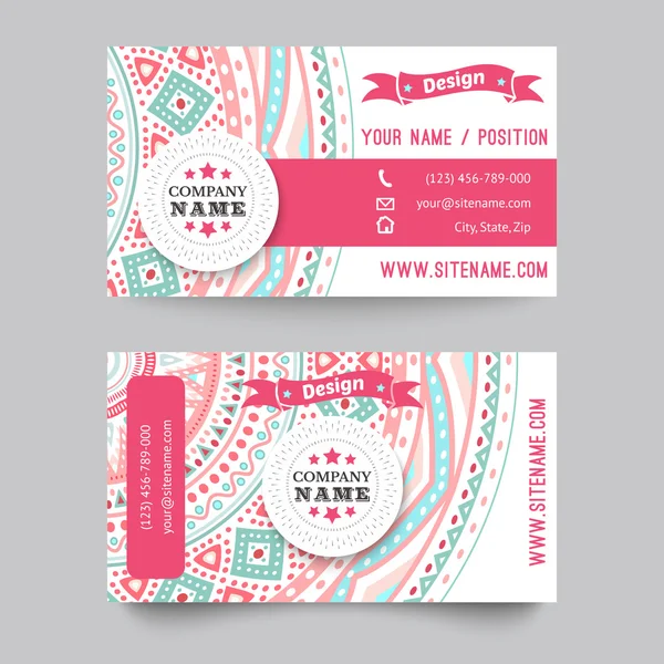 Plantilla de tarjeta de visita, patrón de moda de belleza azul, blanco y rosa — Vector de stock