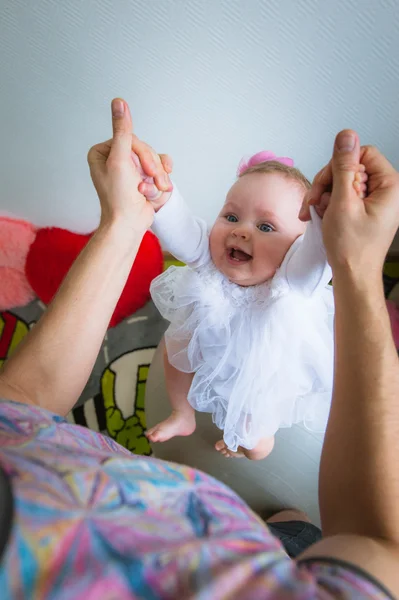 Image of young dad with cute little daughter in his arms — Stock Photo, Image