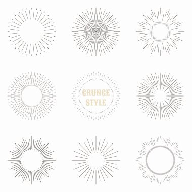 Set of vintage sunburst. Geometric shapes and light ray collection clipart