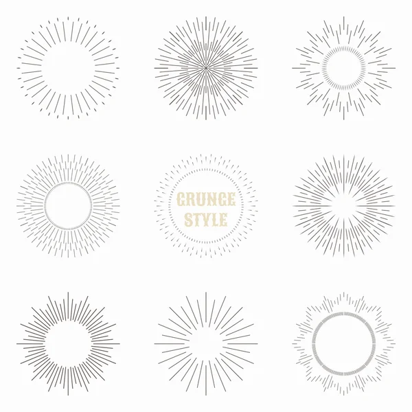 Set of vintage sunburst. Geometric shapes and light ray collection — Stock Vector