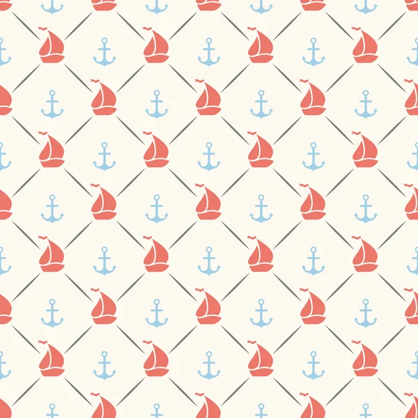 Seamless vector pattern of anchor, sailboat shape and line — Stock Vector