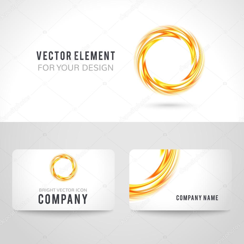 Business card template set, abstract orange circle on white background. Vector illustration for modern design. Corporate identity for the company. Cool logo element