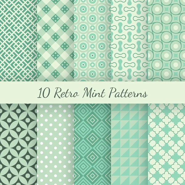 Retro mint different vector seamless patterns — Stock Vector
