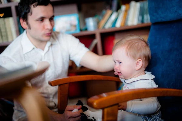 Image of cute little daughter with her young dad — Stock Photo, Image