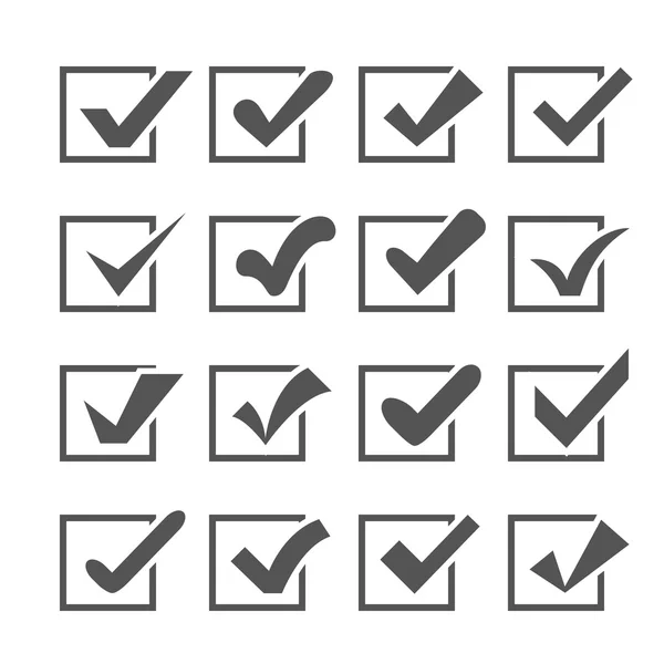 Set of different  check marks or ticks in boxes — Stock Photo, Image