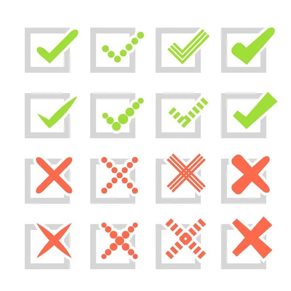 Juego de diferentes marcas de verificación o garrapatas y cruces — Foto de Stock