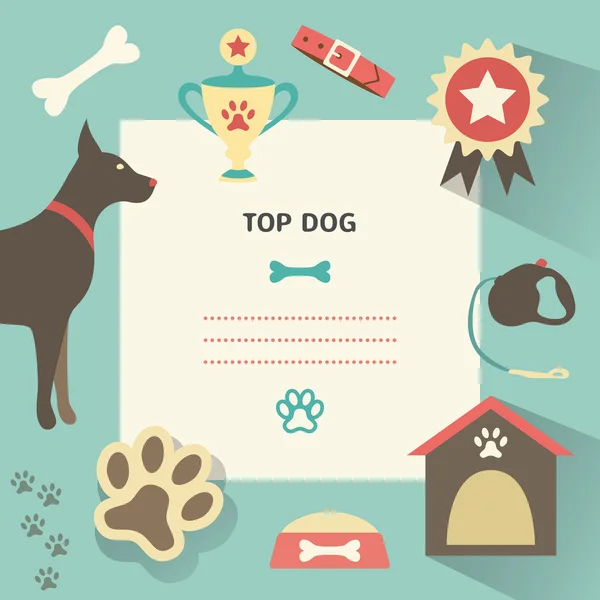 完全プロファイル犬、首輪、犬小屋、カップとレトロな犬テンプレート — ストック写真