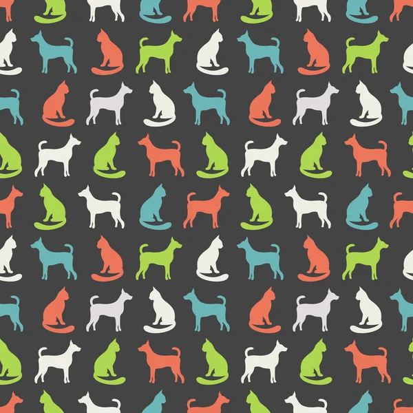 Animal seamless vector pattern of cat and dog silhouettes. — Stock Vector