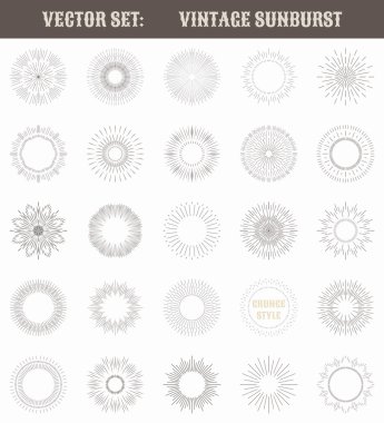 Vintage sunburst kümesi. Geometrik şekiller ve ışık ray koleksiyonu