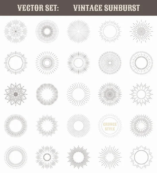 Uppsättning av vintage sunburst. Geometriska former och ljusa ray samling — Stockfoto