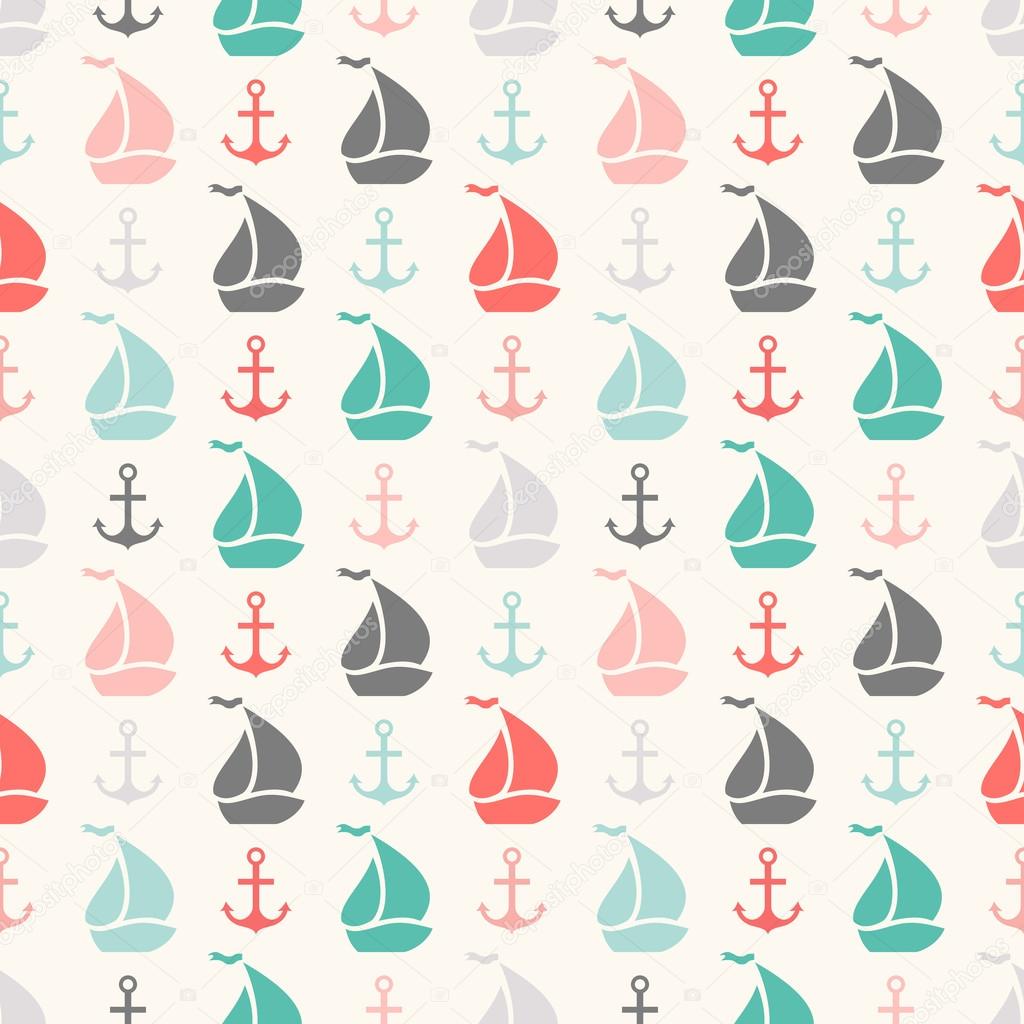 Seamless  pattern of anchor and sailboat shape