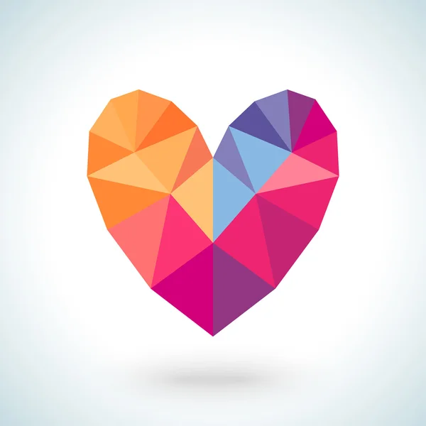 Bright colorful heart shape in modern polygonal crystal style — Stock Photo, Image