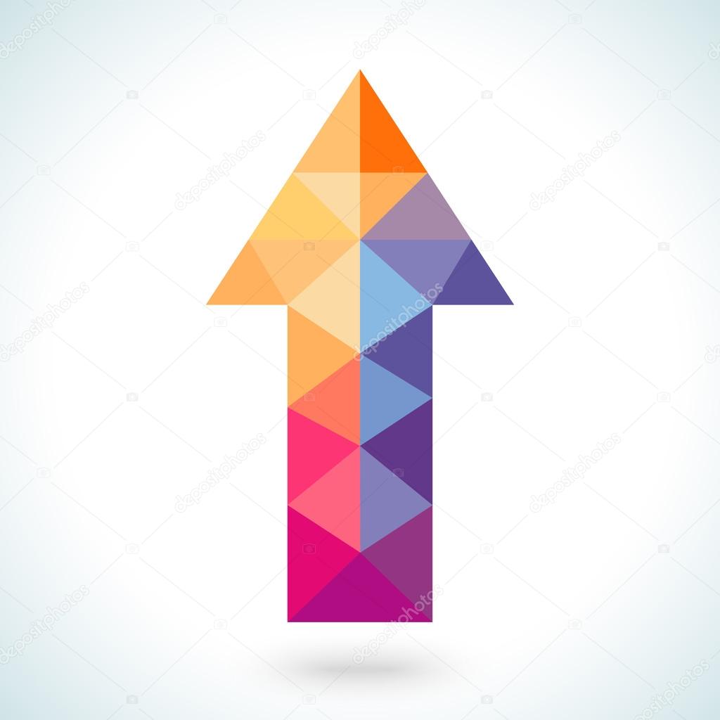 Bright colorful arrow shape in modern polygonal crystal style