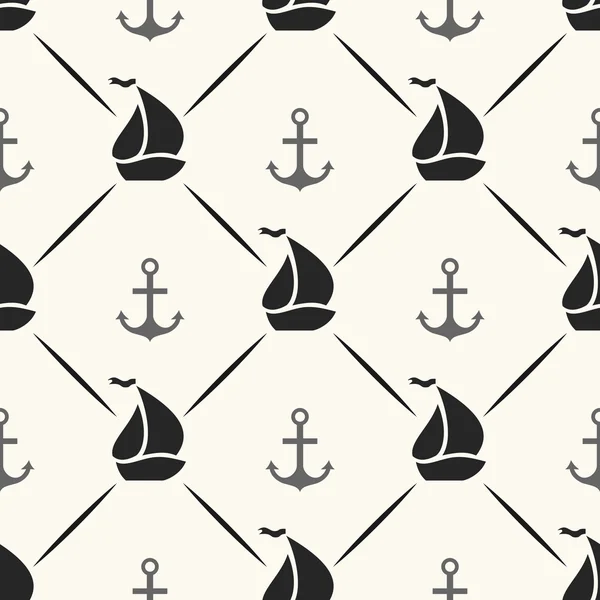 Nahtloses Muster aus Anker, Form und Linie des Segelbootes — Stockfoto
