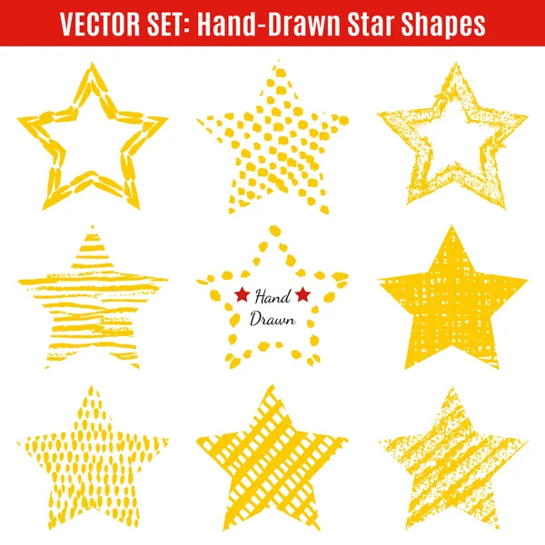 Conjunto de texturas desenhadas à mão formas de estrelas. Ilustração vetorial para — Vetor de Stock