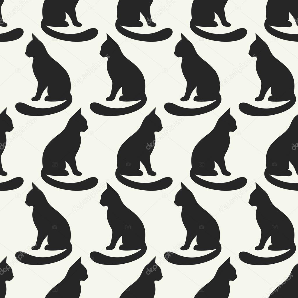 Animal seamless pattern of cat silhouettes.