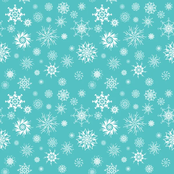 Eleganckie białe płatki śniegu różnych stylów na białym tle na niebieskim tle. — Wektor stockowy