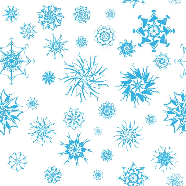 Elegant blue snowflakes of various styles isolated on white background. — Stock Vector