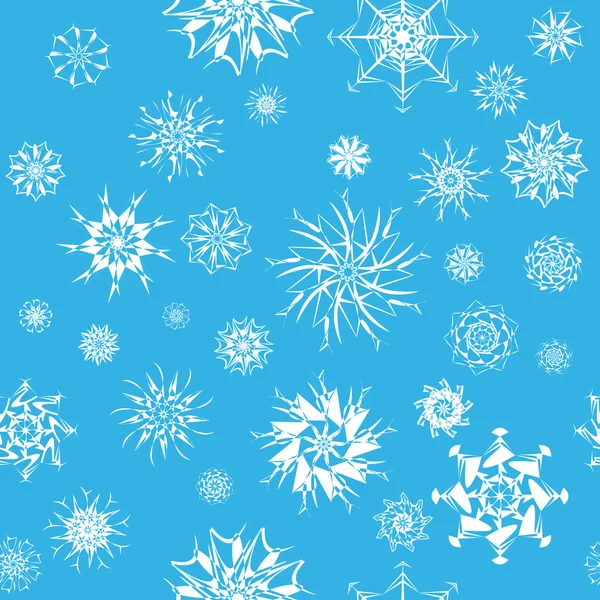 Elegant white snowflakes of various styles isolated on blue background. — Stock Vector