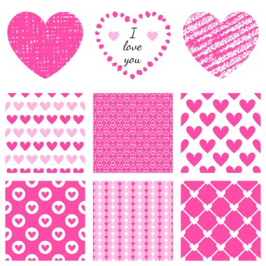 Çizilmiş dokuları kalp şekilleri ve romantik desen.