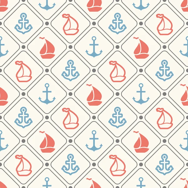 Seamless pattern of anchor, sailboat shape and line — Stock Photo, Image