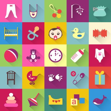 Gölgeler renkli bebek öğeler kümesi.
