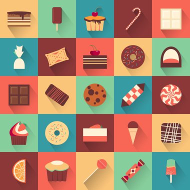 Dessert icon set. Collection of tasty sweets