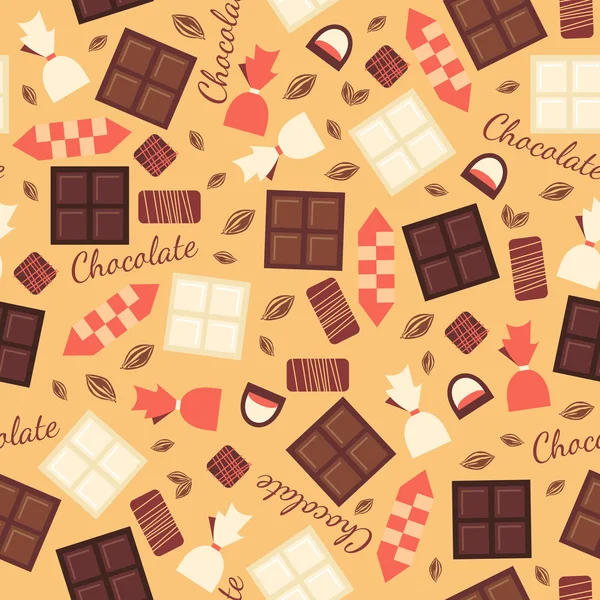 Seamless pattern with chocolate sweets isolated on beige background. — Stock vektor