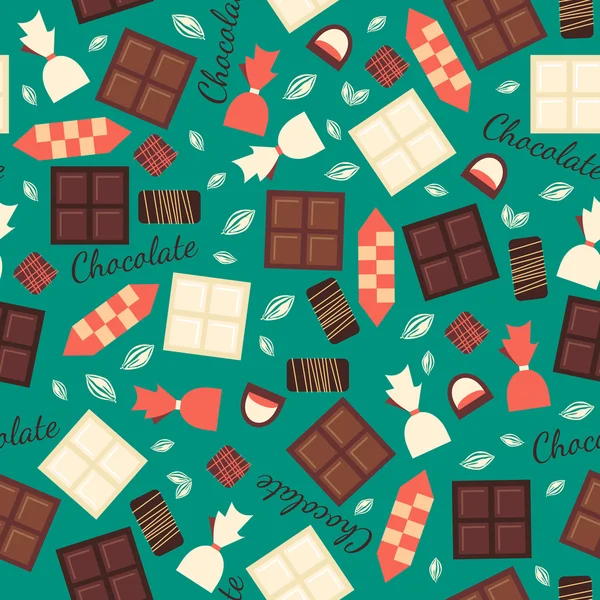 Seamless pattern with chocolate sweets isolated on green background. — Stockový vektor