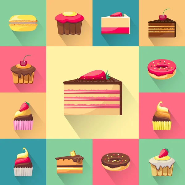 Confectionery set of isolated cakes icons with shadows — Stock vektor