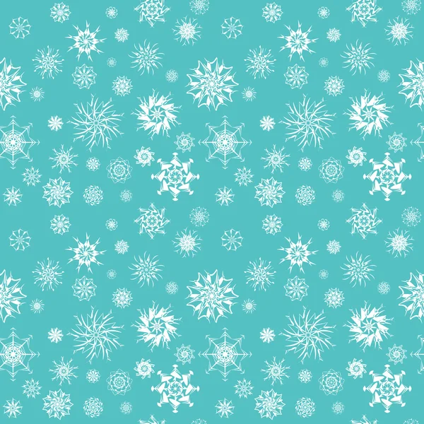 Elegant white snowflakes of various styles isolated on blue background. — Stock Vector