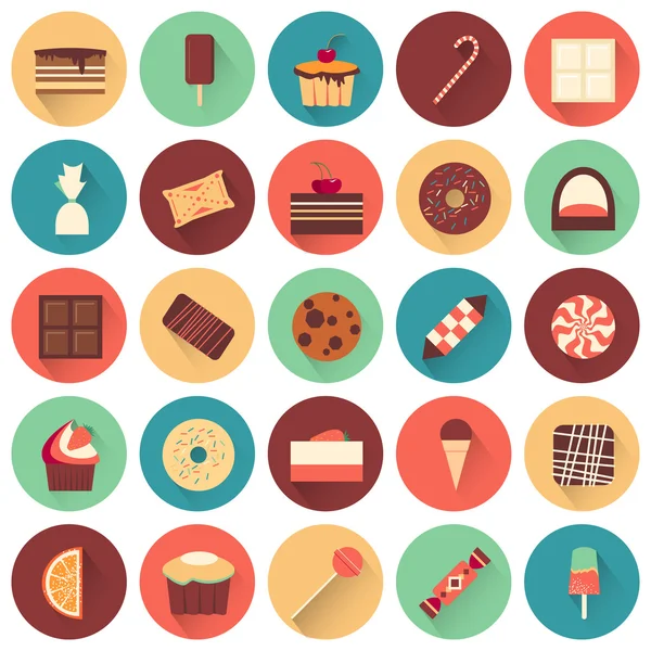 Conjunto de iconos de postre. Colección de sabrosos dulces — Vector de stock