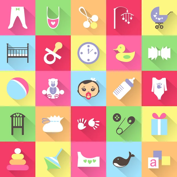 Set of colorful baby items with shadows. Vector illustration — 图库矢量图片