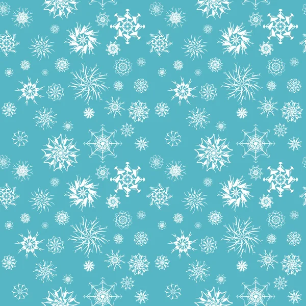 Elegant white snowflakes of various styles isolated on blue background. — Stock Vector