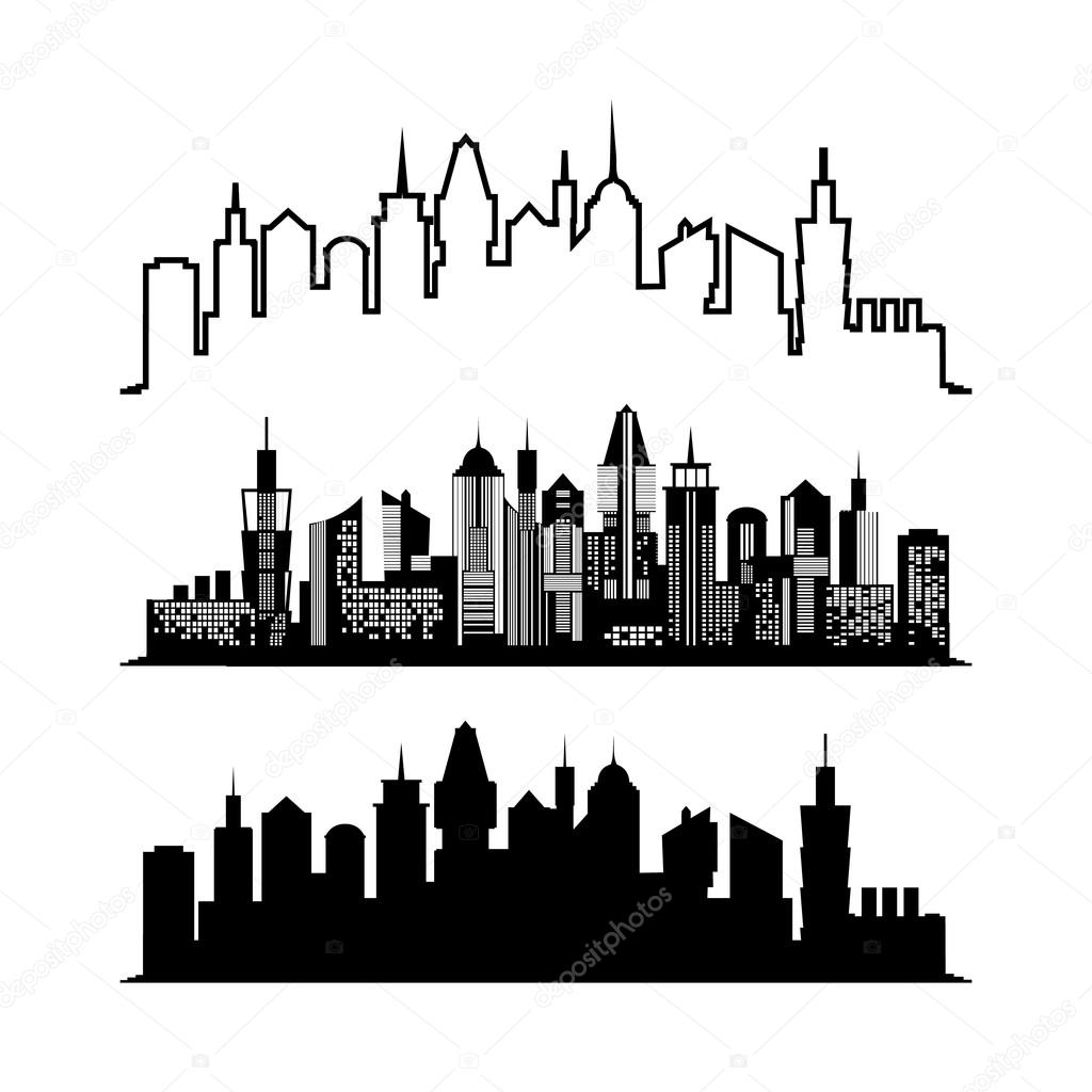 Set of skyscraper sketches. City architect design. Vector illustration