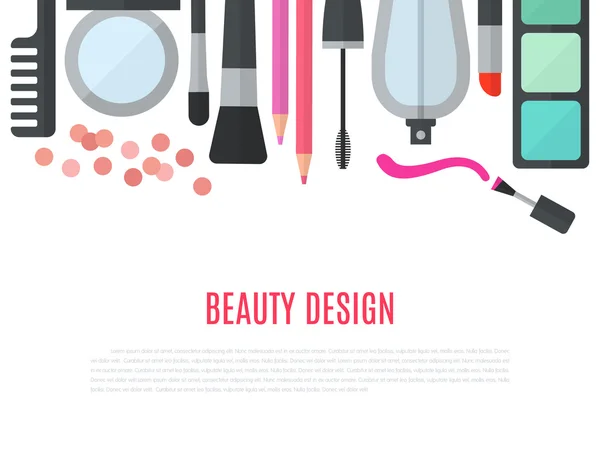 Make up concept vector flat illustration with cosmetics Stock Illustration