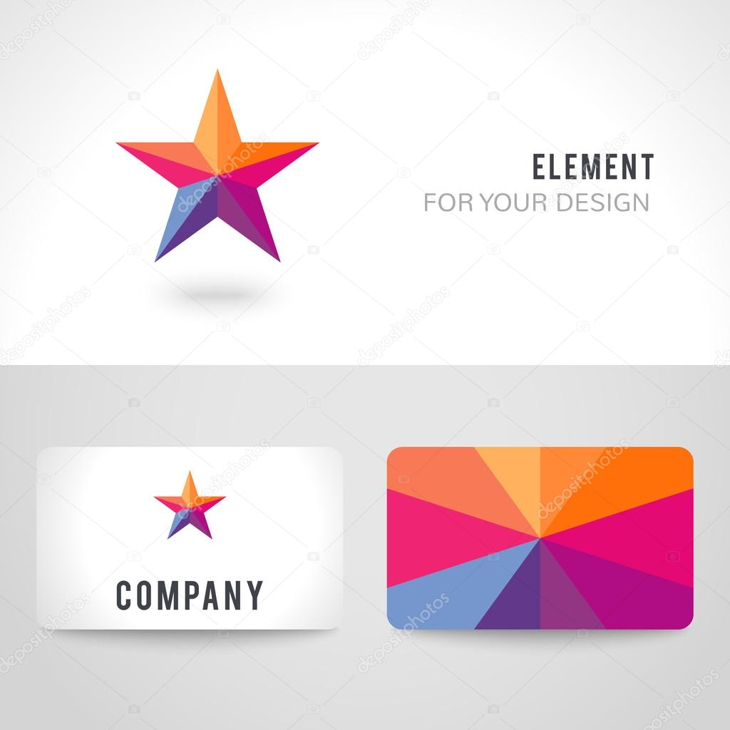 Business card template set. Bright colorful star shape in modern polygonal crystal style on white background. illustration for holiday patriotic design