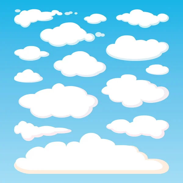 รูปแบบของเมฆสีขาวที่แยกกันบนพื้นหลังฟ้าสีฟ้า — ภาพเวกเตอร์สต็อก