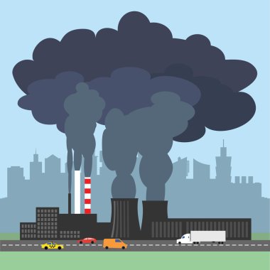 Conceptual vector illustration showing the polluted smoke from factory