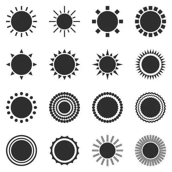 白い背景に太陽のアイコンのセット — ストックベクタ