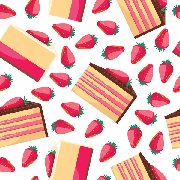 Seamless background with a pattern of delicious strawberry cupcake — Stock Vector