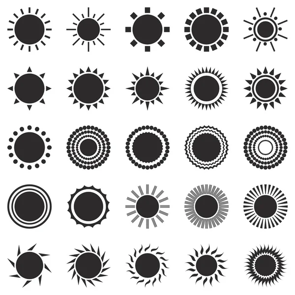 Σύνολο εικονιδίων ήλιου που απομονώνονται σε λευκό φόντο — Διανυσματικό Αρχείο